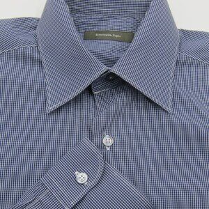 GORGEOUS Ermenegildo Zegna Blue/White Check Cotton Shirt 15.5x35 Made in Italy